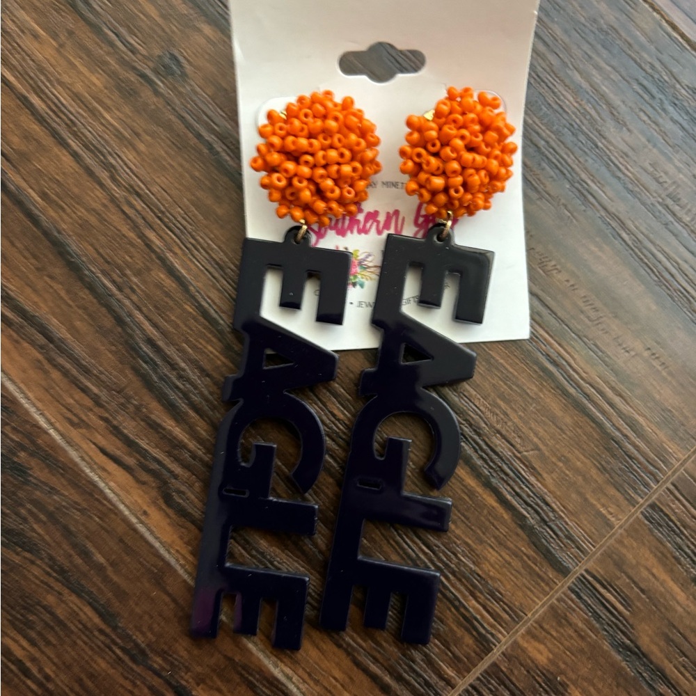 Orange and Navy Eagle Earrings
